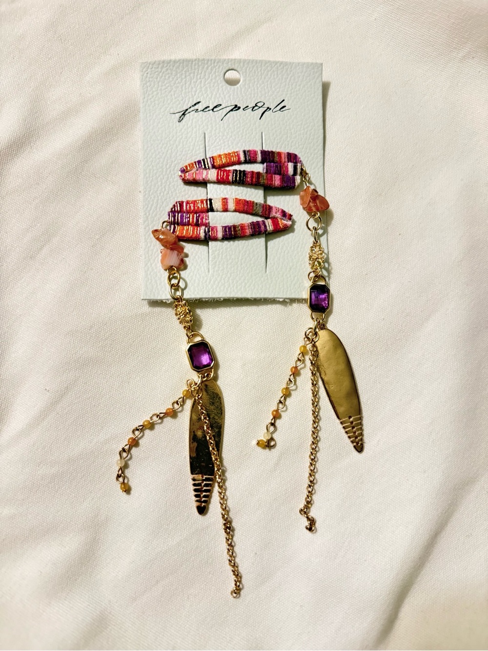 Free People Gold with Purple and Multicolor Bead Drop Hair Clips